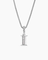 Pavé Initial Pendant Necklace in Sterling Silver with Diamond I